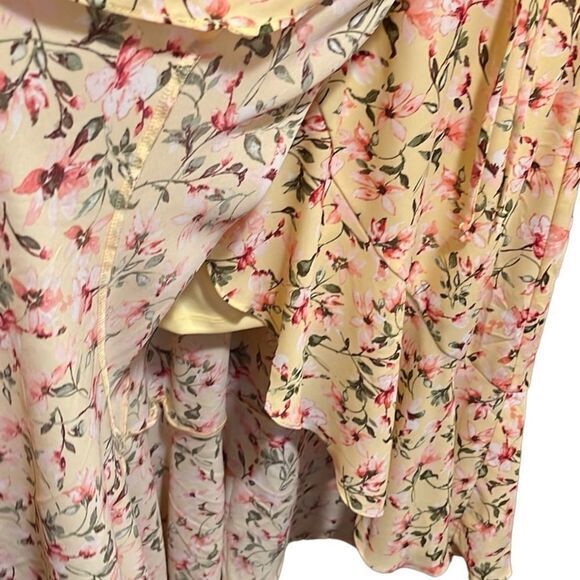 SOCIALITE DRESS XS YELLOW PINK RUFFLE PRINT WRAP MIDI ROMANCE FAIRYCORE SEXY - Picture 12 of 15